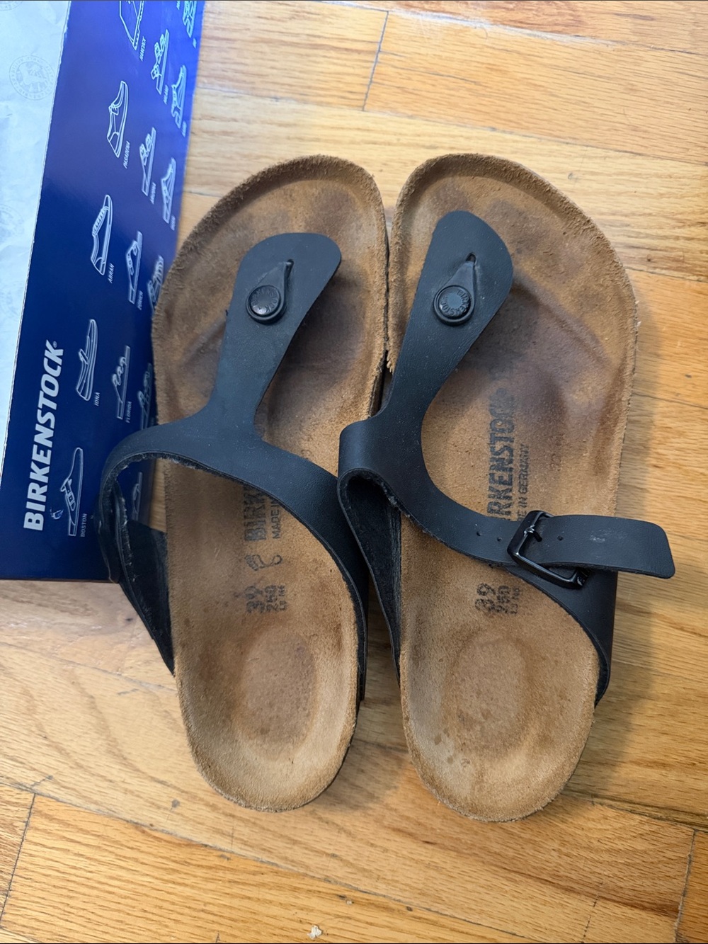 Birkenstock Black Thong Sandals with Tan Footbed